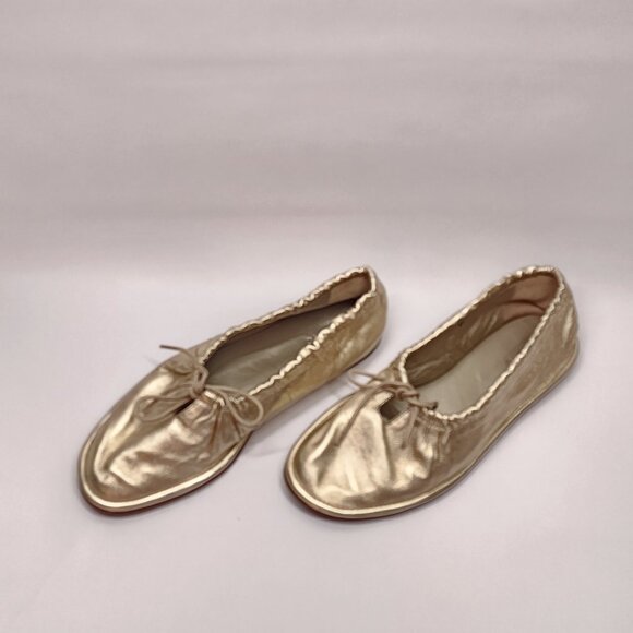 PILCRO Bow Tie Ballet Flats - Gold Size 7 - Picture 3 of 15